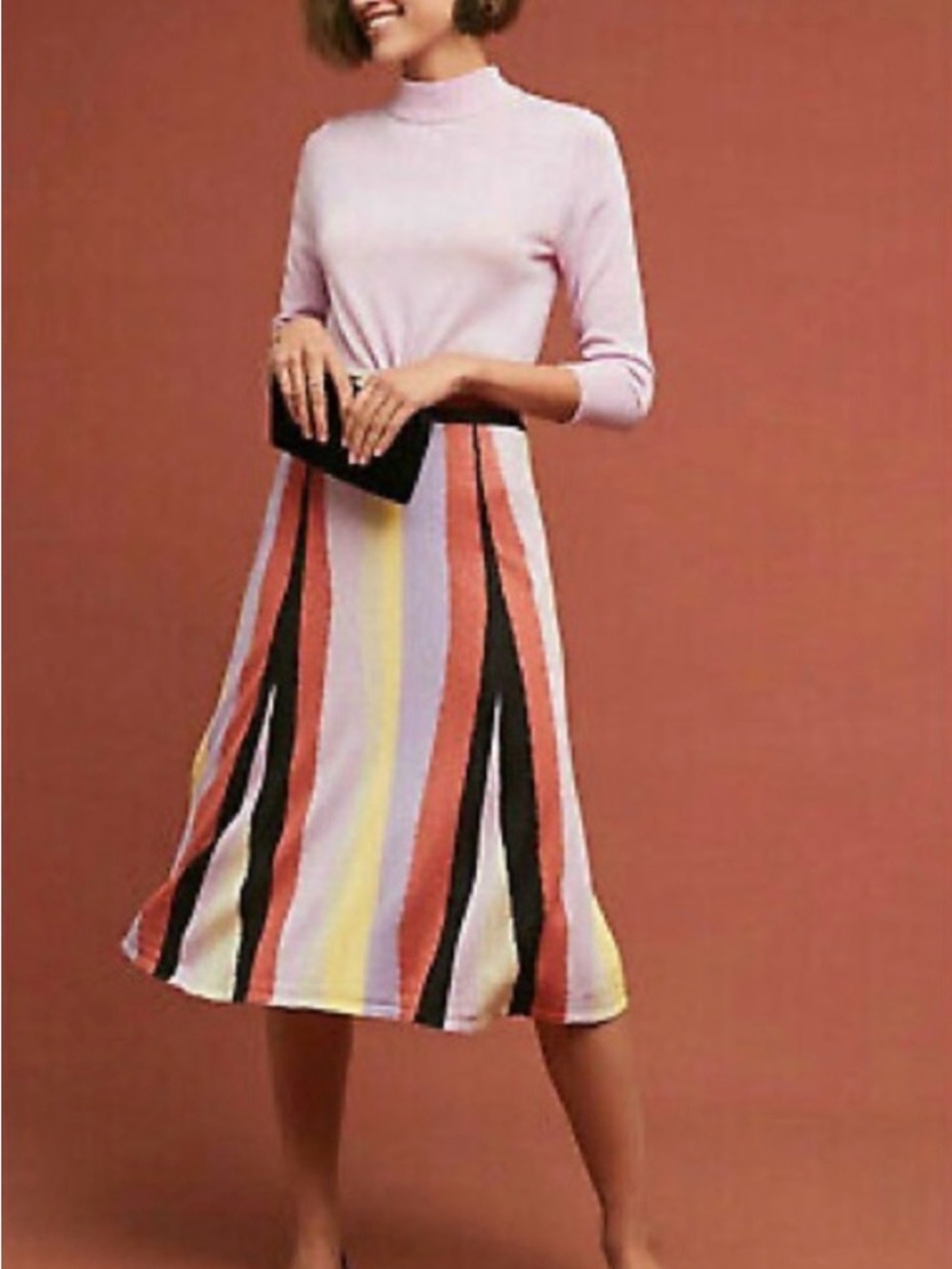 Pastel Stripe Midi Skirt in Pink, Yellow & Black